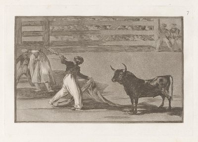Původ harpun? banderillas (Původ harpun nebo Banderillas), deska 7 z La tauromaquia od Francisco de Goya