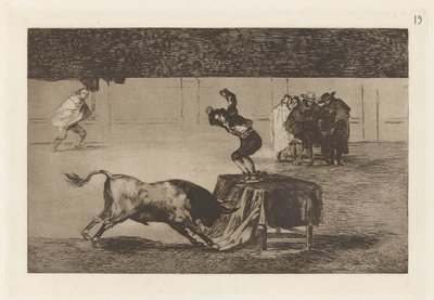 Další jeho šílenství na stejném náměstí (Další jeho šílenství ve stejném prstenu), deska 19 z La tauromaquia od Francisco de Goya