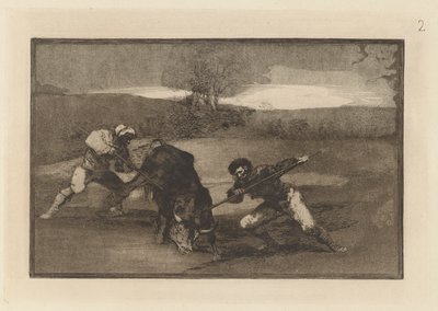 Jiný způsob lovu? noha (jiný způsob lovu pěšky), deska 2 z La tauromaquia od Francisco de Goya