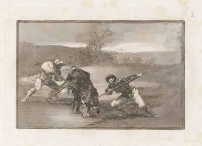 Jiný způsob lovu? noha (jiný způsob lovu pěšky), deska 2 z La tauromaquia od Francisco de Goya