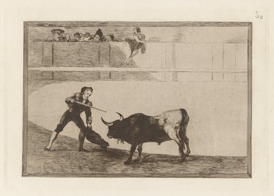 Pedro Rosemary? na stojícího býka (Pedro Romero Killing the Halted Bull), Talíř 30 z The Bull Machinery od Francisco de Goya
