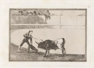Zabíjí Pedro Romero? stojící býk (Pedro Romero Killing the Halted Bull), Talíř 30 z La tauromaquia od Francisco de Goya