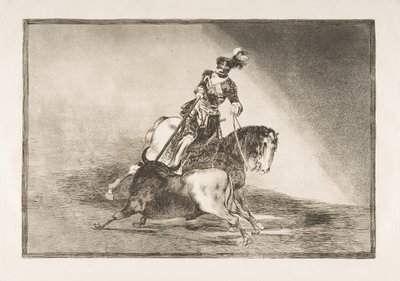 Deska 10 z La Tauromaquia: Karel V. kopí býka v ringu ve Valladolidu, 1816. od Francisco de Goya