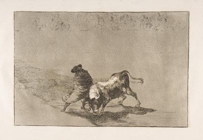Deska 14 z Tauromaquia: Velmi zručný Falcesův student, zabalený do pláště..., 1816. od Francisco de Goya