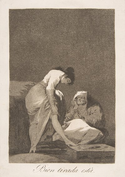 Deska 17 z Los Caprichos: Je pěkně natažená Bien tirada está., 1799. od Francisco de Goya