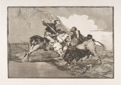 Deska 1 z Tauromaquia: Způsob, jakým staří Španělé lovili býky na hor..., 1816. od Francisco de Goya
