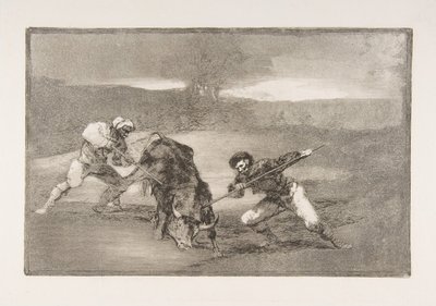 Deska 2 Tauromaquia: Jiný způsob lovu pěšky, 1816. od Francisco de Goya