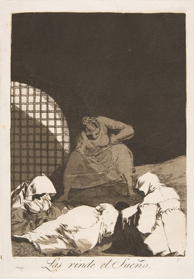 Talíř 34 z Los Caprichos: Spánek je překonává Las rinde el Sueño., 1799. od Francisco de Goya