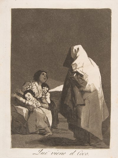Deska 3 z Los Caprichos: Zde přichází bogey-man Que coming el Coco., 1799. od Francisco de Goya
