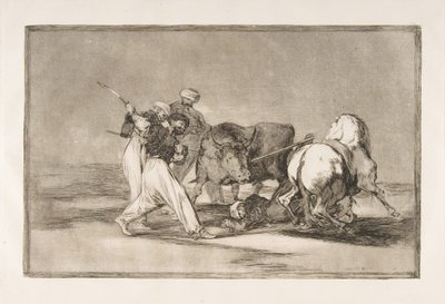 Deska 3 Tauromaquia: Maurové se usadili ve Španělsku a vzdali se pověr z roku 1816. od Francisco de Goya
