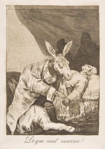 Deska 40 z Los Caprichos: Na co nemocného zemře De que mal morira, 1799. od Francisco de Goya