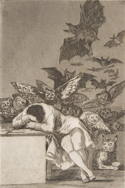 Deska 43 z Los Caprichos: Spánek rozumu produkuje monstra E..., 1799, vydáno 1908-12. od Francisco de Goya