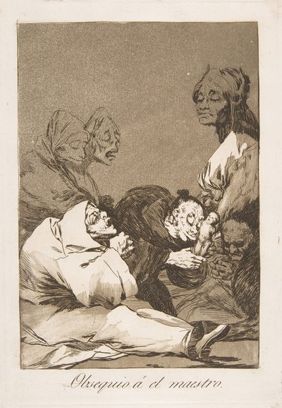 Talíř 47 z Los Caprichos: Dárek pro mistra Obsequio á el maestro, 1799. od Francisco de Goya