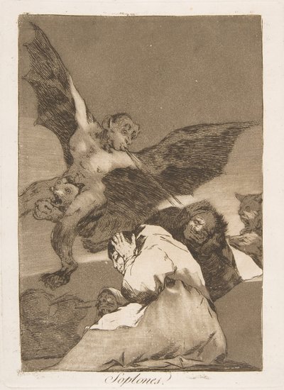 Deska 48 z Los Caprichos: Tale-Bearers-Blasts of Wind Soplones., 1799. od Francisco de Goya