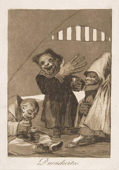 Deska 49 z Los Caprichos: Hobgoblins Duendecitos., 1799. od Francisco de Goya