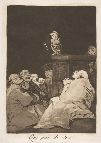 Talíř 53 z Los Caprichos: Jaký zlatý zobák! Que Pico de Oro!, 1799. od Francisco de Goya