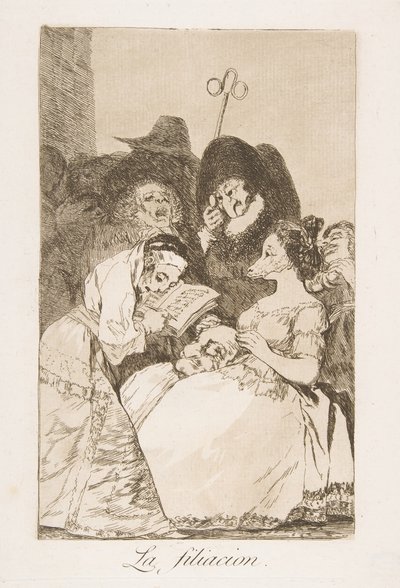 Deska 57 z Los Caprichos: The filiation La filiacion., 1799. od Francisco de Goya