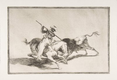 Talíř 5 z The Tauromaquia: Temperamentní Maurský Gazul jako první nakopl býky podle dohody..., 1816. od Francisco de Goya