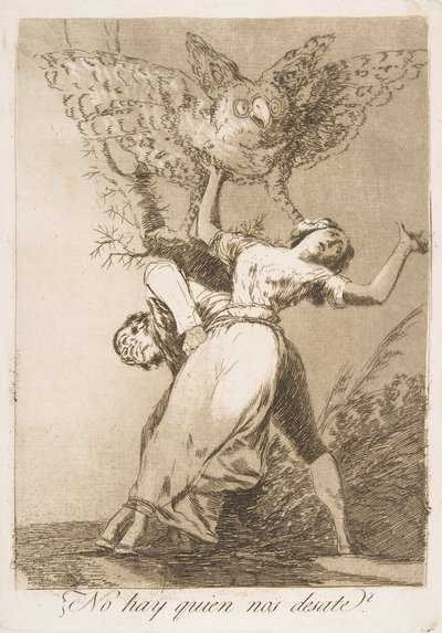 Deska 75 z Los Caprichos: Není tu nikdo, kdo by nás rozvázal ¿No hay quien nos desate, 1799. od Francisco de Goya