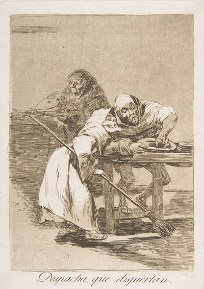 Deska 78 z Los Caprichos: Pospěšte si, probouzí se Despacha, que dispiertan., 1799. od Francisco de Goya