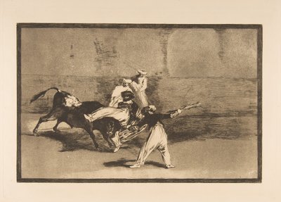 Deska 8 z Tauromaquia: Moor chycený býkem v kruhu, ca. 1816. od Francisco de Goya