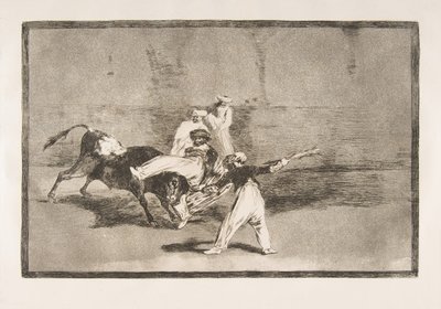 Talíř 8 z Tauromaquia: Maur chycený býkem v kruhu, 1816. od Francisco de Goya