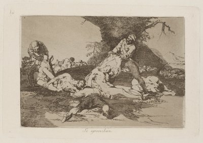 Se aprovechan (Využívají je), pl. 16 ze série Los desastres de la guerra (The Disasters of War) od Francisco de Goya