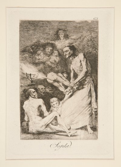 Sopla (Blow), pl. 69 ze série Los caprichos od Francisco de Goya