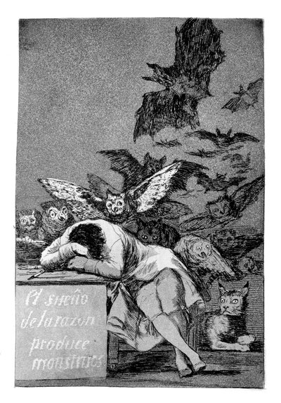 Spánek rozumu plodí monstra, 1799 od Francisco de Goya