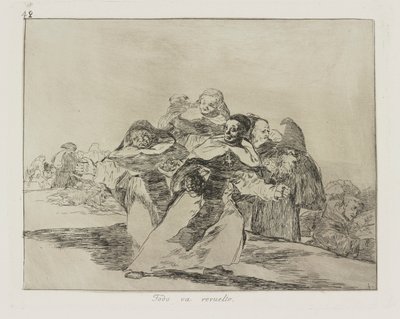 Všechno je smíšené. (Všechno je Topsy-Turvy.), pl. 42 ze série The Disasters of War od Francisco de Goya