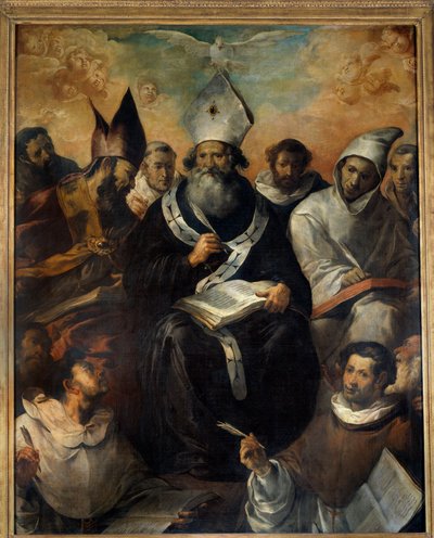 Svatý Basil diktující svou doktrínu Svatý Basil Cesaree nebo Basil Veliký (330-379), mnich, předvečer Cesaree z Kappadokie, učitel církve. Obraz Francisca Herrery (1585-1657) (např.) 1639 Ne. 2,43 x 1,94 m od Francisco Herrera