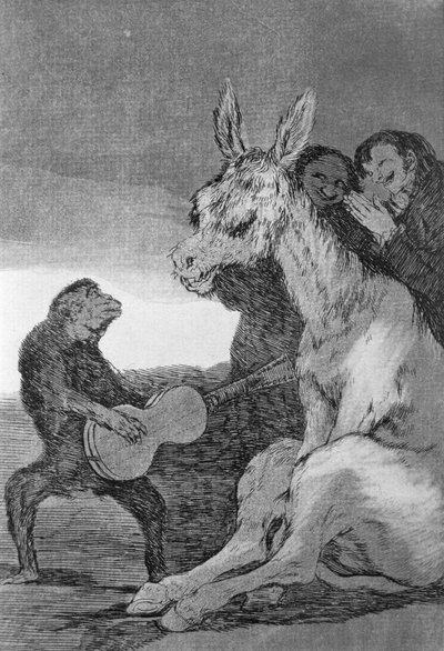 193-0082138 Bravo!, karikatura hudebních večerů pořádaných španělským premiérem Manuelem de Godoy (1767-1851) pro španělského krále Karla IV. (1748-1819), deska 38 „Los caprichos“ od Francisco Jose de Goya y Lucientes