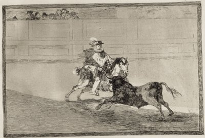 GOYA Y LUCIENTES, Francisco de (1746-1828). Španělský jízdní rytíř v ringu lámající krátké oštěpy bez pomoci asistentů. 1816. Lept. ŠPANĚLSKO. MADRID (AUTONOMNÍ KOMUNITA). Madrid. Národní knihovna od Francisco Jose de Goya y Lucientes