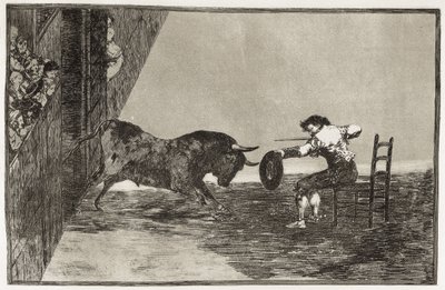 GOYA Y LUCIENTES, Francisco de (1746-1828). Odvaha Martincha (pravděpodobně Antonia Ebassuma) v ringu v Zaragoze. 1816. (24,9 x 35,7 cm). Deska 18 „Umění býčích zápasů“. Leptání. ŠPANĚLSKO. MADRID (AUTONOMNÍ KOMUNITA). Madrid. Národní knihovna od Francisco Jose de Goya y Lucientes