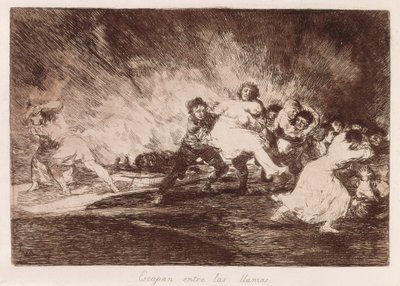 GOYA Y LUCIENTES, Francisco de (1746-1828). Uniknou skrz plameny. 1810-1812. (16,1 x 23,3 cm). Deska 47 „The Disasters of War“. Leptání. ŠPANĚLSKO. MADRID (AUTONOMNÍ KOMUNITA). Madrid. Národní knihovna od Francisco Jose de Goya y Lucientes