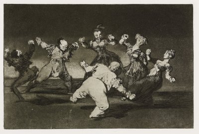 Merry folly (Disparate alegre), deska 12 z "Los Proverbios", kolem 1819-24 (lept, akvatinta, lavis, leštička, suchá jehla a rytina na papíře) od Francisco de Goya