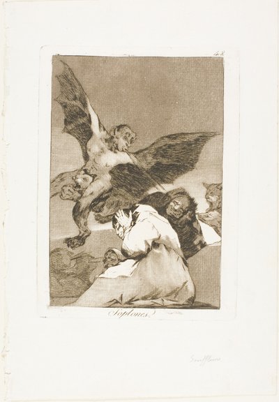 Tale-Bearers - Blasts of Wind, deska 48 z Los Caprichos od Francisco Jose de Goya y Lucientes