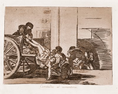 The Disasters of War: Carloads na hřbitov (lept z přípravné kresby od Francisco de Goya