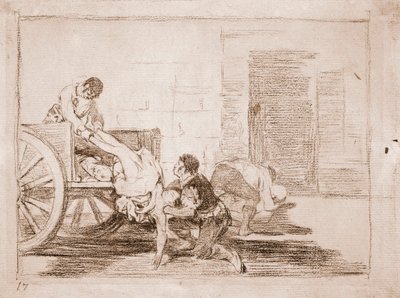 The Disasters of War: Carloads na hřbitov (přípravná kresba od Francisco de Goya