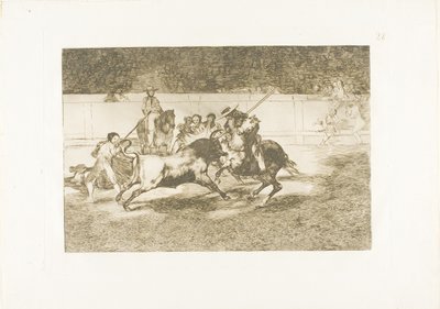 Silný Rendón probodne býka Piquem, ze kterého Pass Zemřel v ringu v Madridu, deska 28 z The Art of Bullfighting od Francisco Jose de Goya y Lucientes