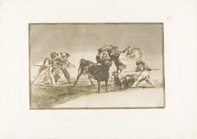 Maurové používají osly jako bariéru k obraně proti býkovi, jehož rohy byly zakončeny míčky, deska 17 z The Art of Bullfighting od Francisco Jose de Goya y Lucientes