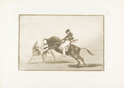 The Same Ceballos, Mounted on Another Bull, Breaks Short Spears in the Ring v Madridu, deska 24 z The Art of Bullfighting od Francisco Jose de Goya y Lucientes