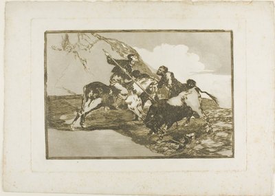 Způsob, jakým staří Španělé lovili býky na koni v otevřené zemi, deska jedna z Umění býčích zápasů od Francisco Jose de Goya y Lucientes