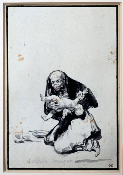 Špatná žena Antropofágní scéna, čarodějnice má dítě. Gray wash od Francisco Goya y Lucientes (1746-1828) Sun. 0,21x0,14 m Paříž, musee du Louvre od Francisco de Goya