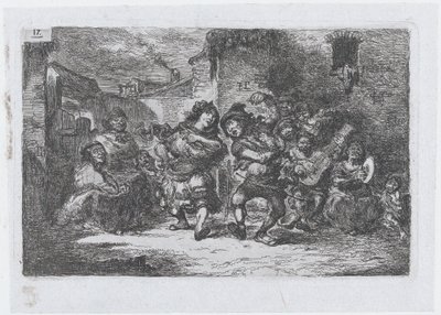 Deska 17: pouliční hudebníci a taneční postavy, ze série zvyků a zábav z..., 1850. od Francisco Lameyer Berenguer