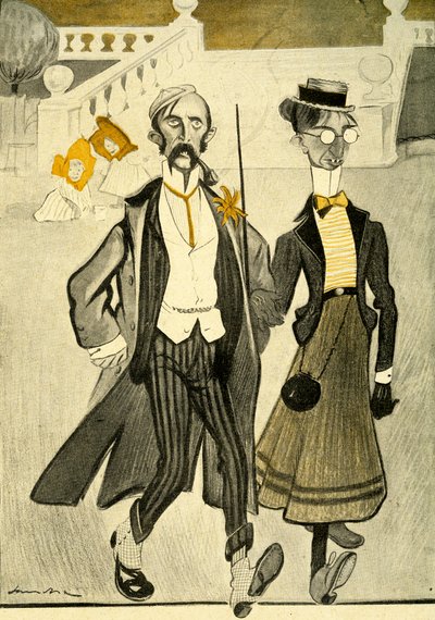 Anglický pár ve Francii zesměšňovaný pro jejich zvláštní smysl pro módu, 1903 od Francisco Sancha y Lengo