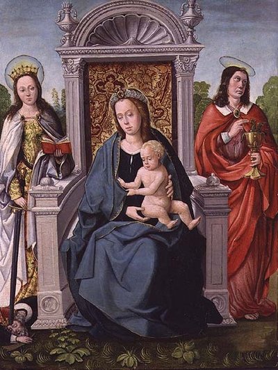 Madona s dítětem se svatou Kateřinou a svatým Janem Evangelistou, kolem 1530-40 (panel) od Francisco de (attr. to) Comontes