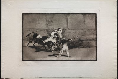 Býčí zápasy: Moor chycený býkem v ringu, 1876. od Francisco de Goya
