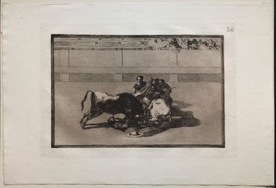 Býčí zápasy: Picador je unhorsed a padá pod býka, 1876. od Francisco de Goya