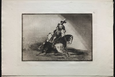 Býčí zápasy: Karel V. kopí býka od Francisco de Goya